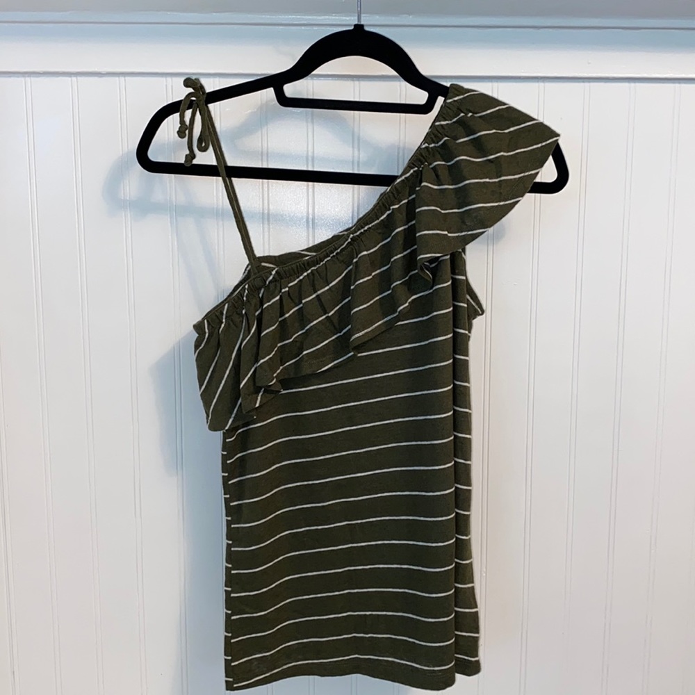 Old Navy Small Green Striped Off Shoulder Shirt